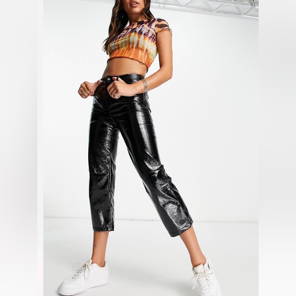 na-kd Pants - NA-KD Cropped Patent Pants Black
